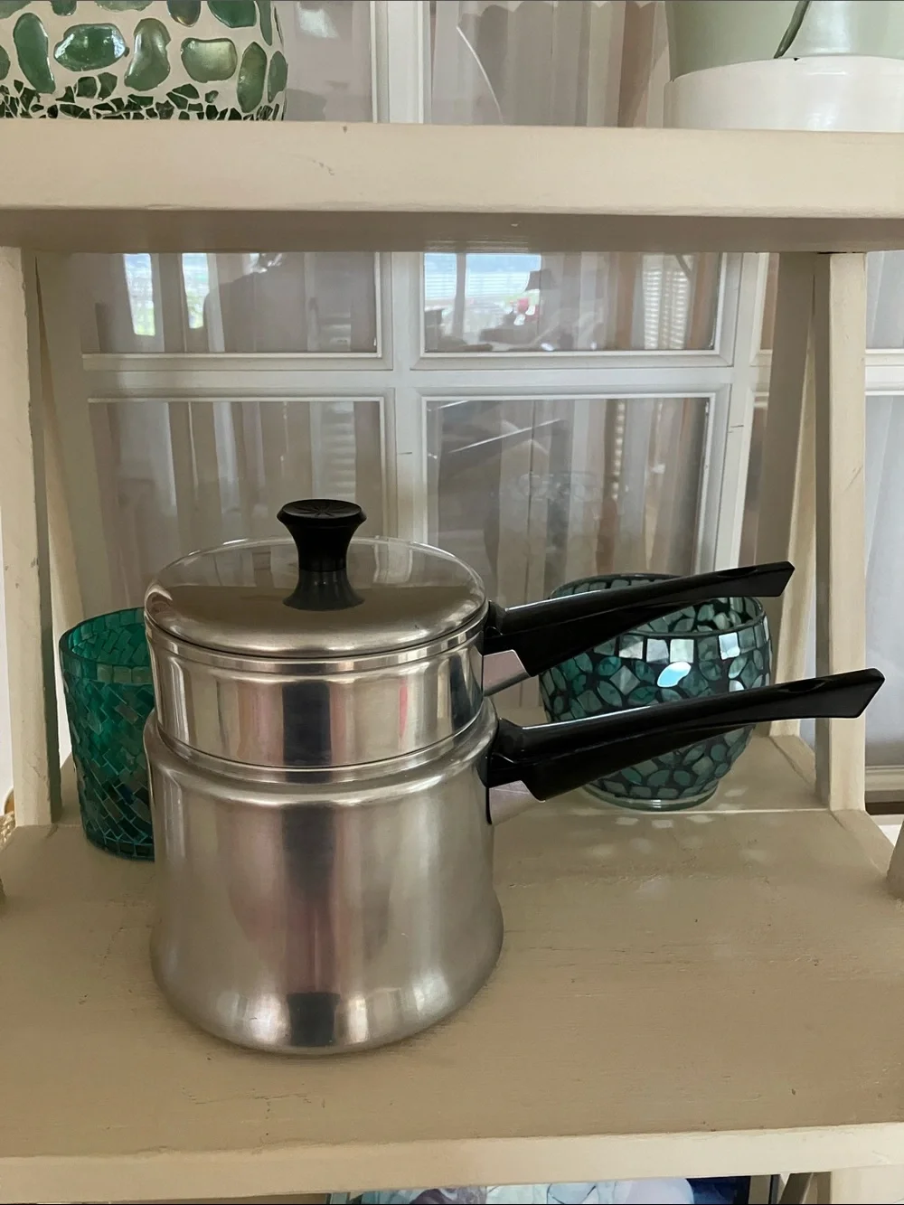 Vintage MIRRO 1 1/2 Quart Silver Stainless Steel Double Boiler Saucepan
